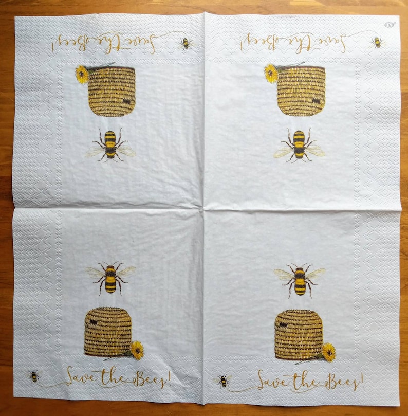 Decoupage Paper Napkins Save the Bees X 2 Etsy