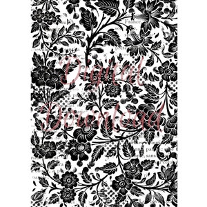 Digital Download A4-Ninny&#39;s B&W Floral Background Collage or Decoupage Paper