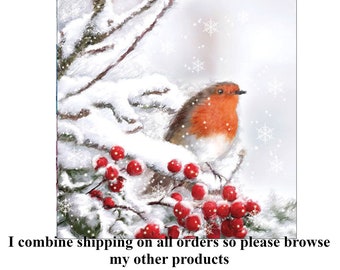 Decoupage Lunch Napkins 6.5" - Robin in Snow