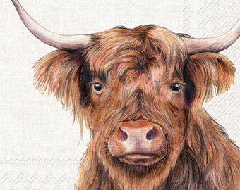 Decoupage napkins 6.5" - Farm Highland Cattle