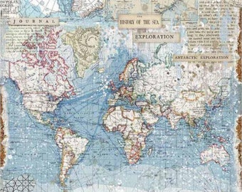 Rice Paper for Decoupage Scrapbook Craft World Map Ship 74