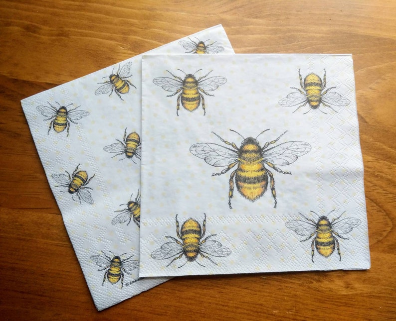 Paper Decoupage Napkins Bees Set of 2 Etsy