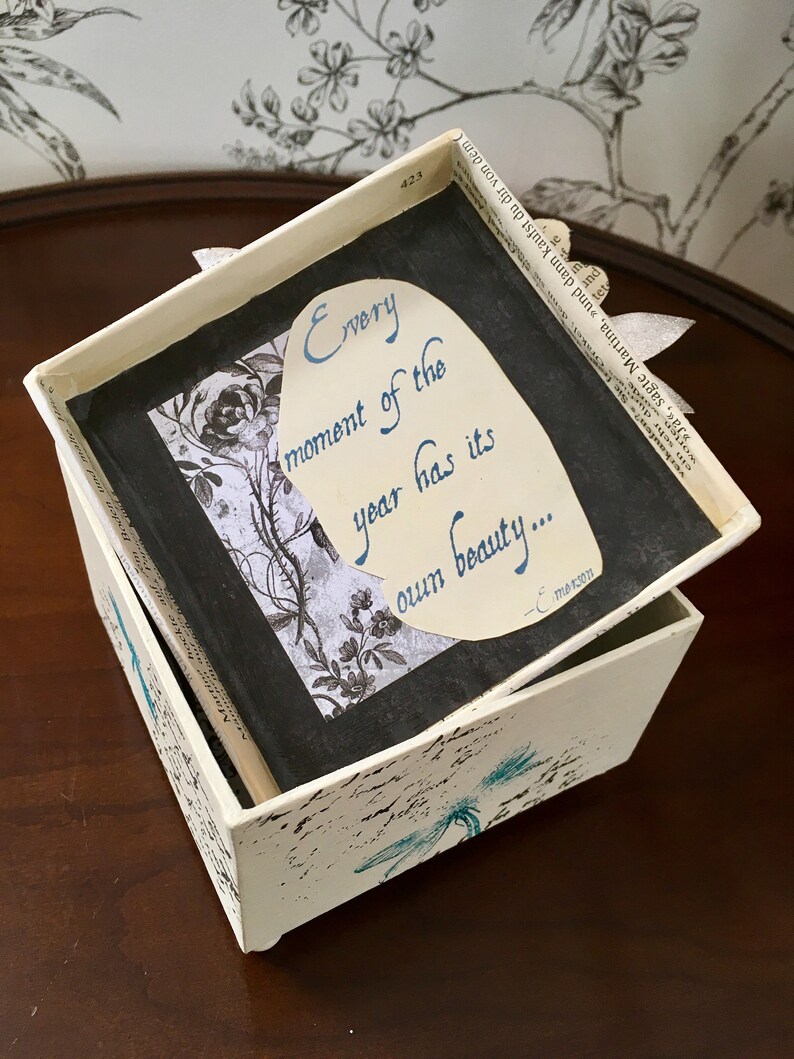 Upcycled dragonfly and flower keepsake jewellery box