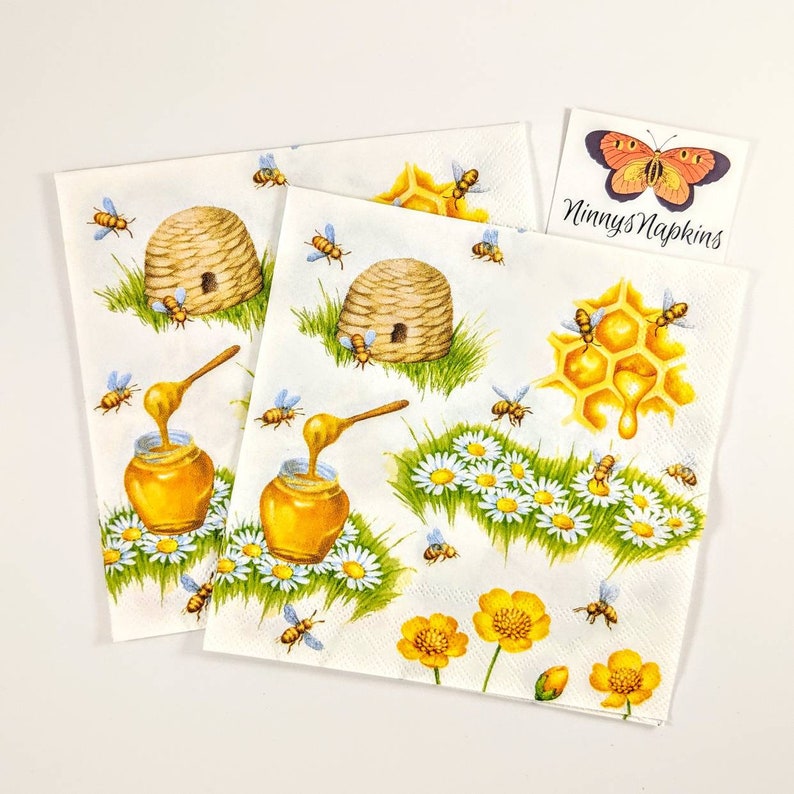 Paper Decoupage Napkins Bees Set of 2 Etsy UK