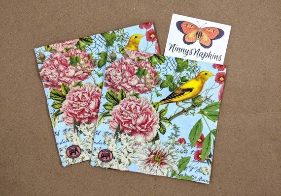 4 Lunch Paper Napkins for Decoupage Craft Vintage Napkin Flowers Melody