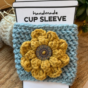 Flower Cup Sleeve, Coffee Cozy, Reusable Cup Cozy, Hot drink sleeve, Handmade, Free Shipping