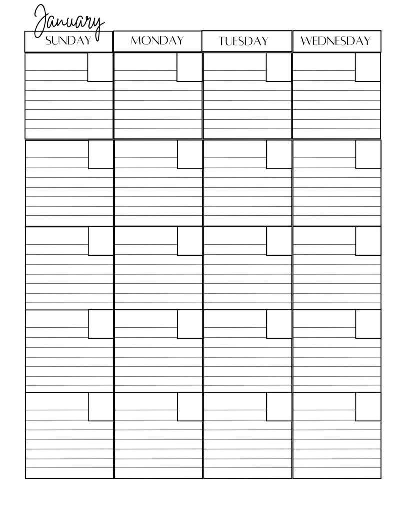 Lined Monthly Calendar, Portrait, Printable Download, Jan-dec - Etsy