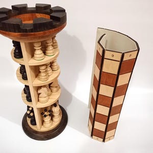 Handmade wooden chess set in the form of a Rook. Chess Tower. Playfield size 36 x 36 cm. (14 х 14 inches). Perfect Christmas gift.