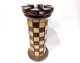 Big rook tower chess set. Handmade from natural wood. Playfield size 36 x 36 cm. (14 х 14 inches). Perfect Christmas gift.
