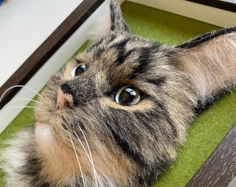 Custom Needle Felted Cat Portrait in Framed