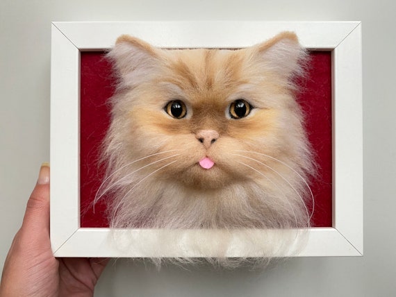 Custom Needle Felted Cat Portrait: 3D Pet Memorial in Frame