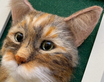Custom Needle Felted Cat Portrait: 3D Pet Memorial in Frame
