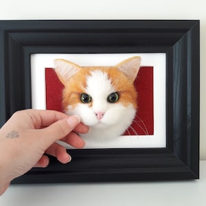 Custom Needle Felted Cat Portrait in Framed, 3D Pet Memorial Portrait