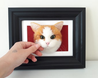 Custom Needle Felted Cat Portrait in Framed, 3D Pet Memorial Portrait