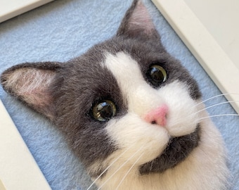 Custom Needle Felted Cat Portrait: 3D Pet Memorial in Frame