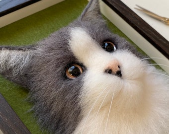 Custom Needle Felted Cat Portrait: 3D Pet Memorial in Frame