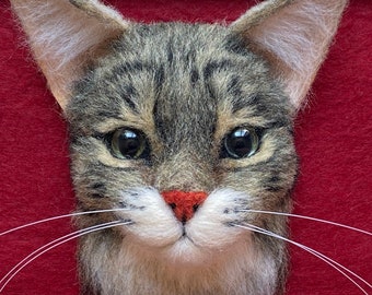 Custom Needle Felted Cat Portrait: 3D Pet Memorial in Frame