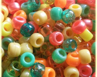 100 Frosty Pony Beads Mix Loom Bands Dummy Clip Orange Blue Yellow Green Purple