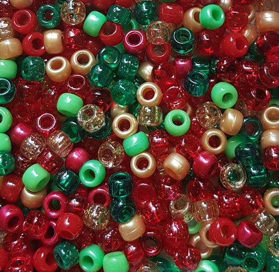 50 Christmas Sparkle Stars Pony Beads Red Gold Green Glitter Hair