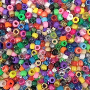 100 Crazy Party Pony Bead Mix 6mmx9mm Glitter Pearl Metallic Clear Pink Green Purple Red Yellow Blue Hair Dummy Jewellery Loom Band Craft