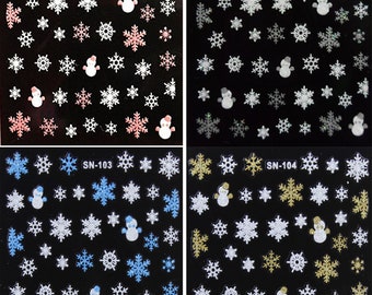 Christmas Nail Art Stickers Decal Snowmen Snowflakes Glitter
