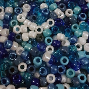 100 Blue Prince Pony Beads Mix 6mmx9mm Blue, White, Glitter Pearl Hair Dummy Clip Jewellery Loom Bands Crafts