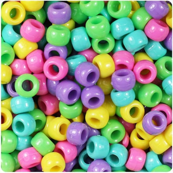 100 Candy Pony Beads Mix 6mmx9mm Easter Spring Pink, Yellow, Green