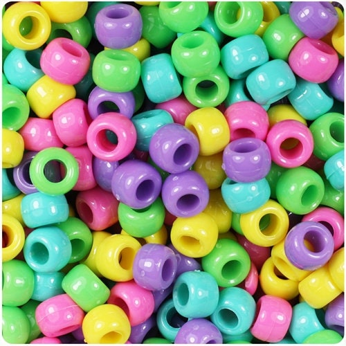 Bold Bright Mix Plastic Craft Pony Beads 6x9mm Bulk, USA Made - Bead Bee