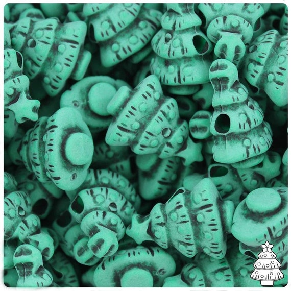 10 Antique Green Christmas Trees Pony Beads Xmas Hair Dummy Clip