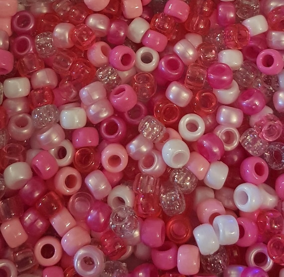 100 Pink Princess Pony Beads Mix 6mmx9mm Pink White Pearl Clear