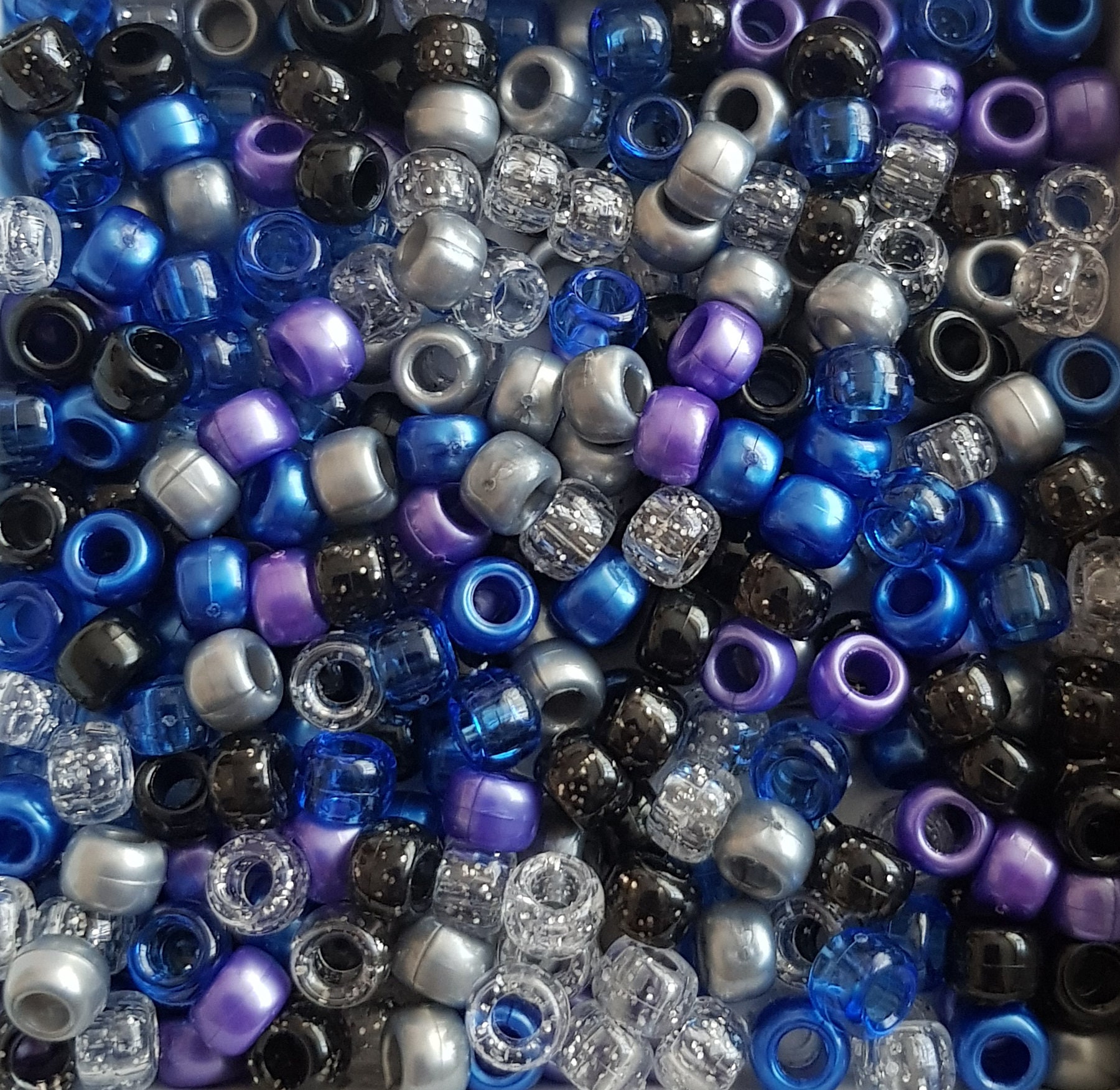 100 Blue Prince Pony Beads Mix 6mmx9mm Blue, White, Glitter Pearl Hair  Dummy Clip Jewellery Loom Bands Crafts 