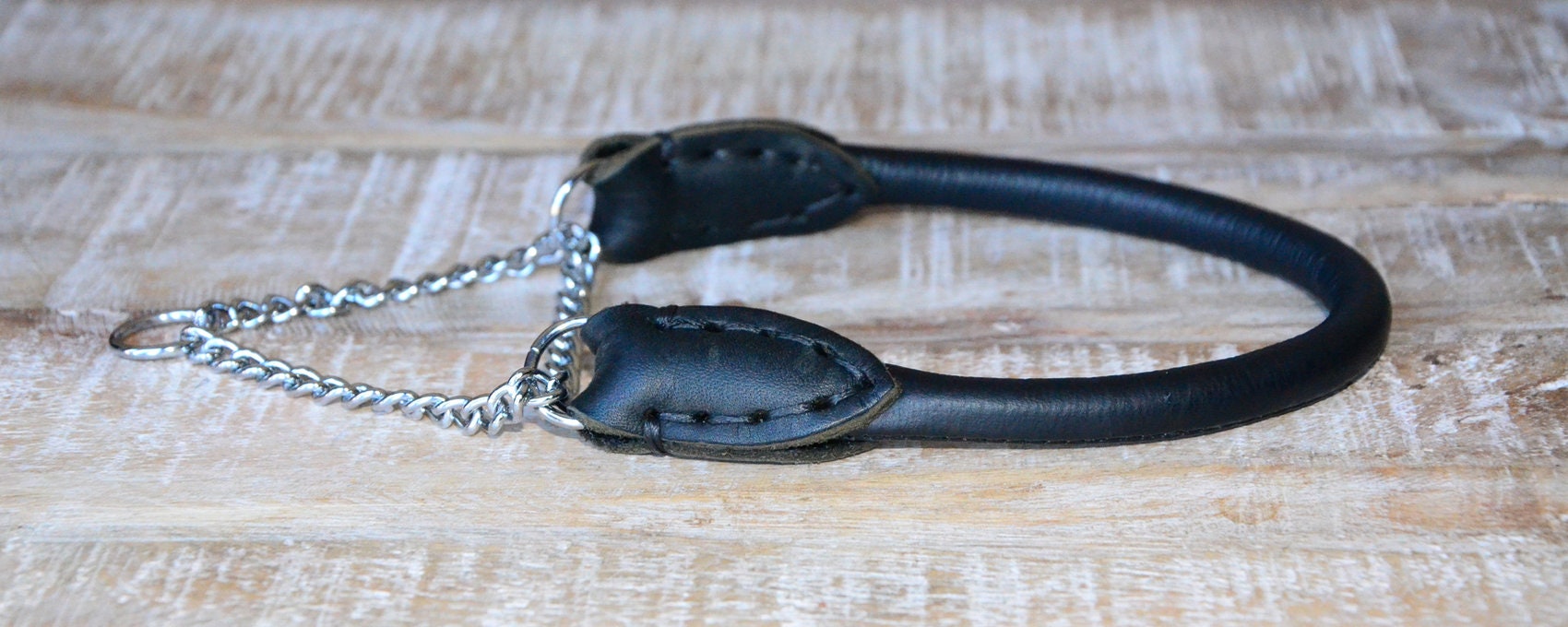 Rolled Leather Martingale Dog Collar With Chain Etsy