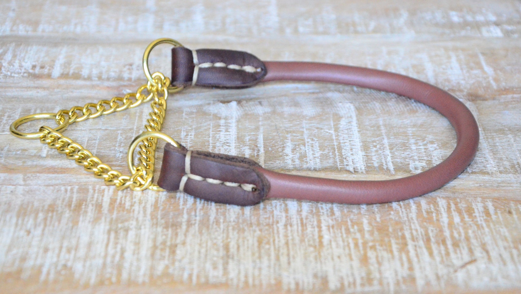 Rolled Leather Martingale Dog Collar With Chain Etsy