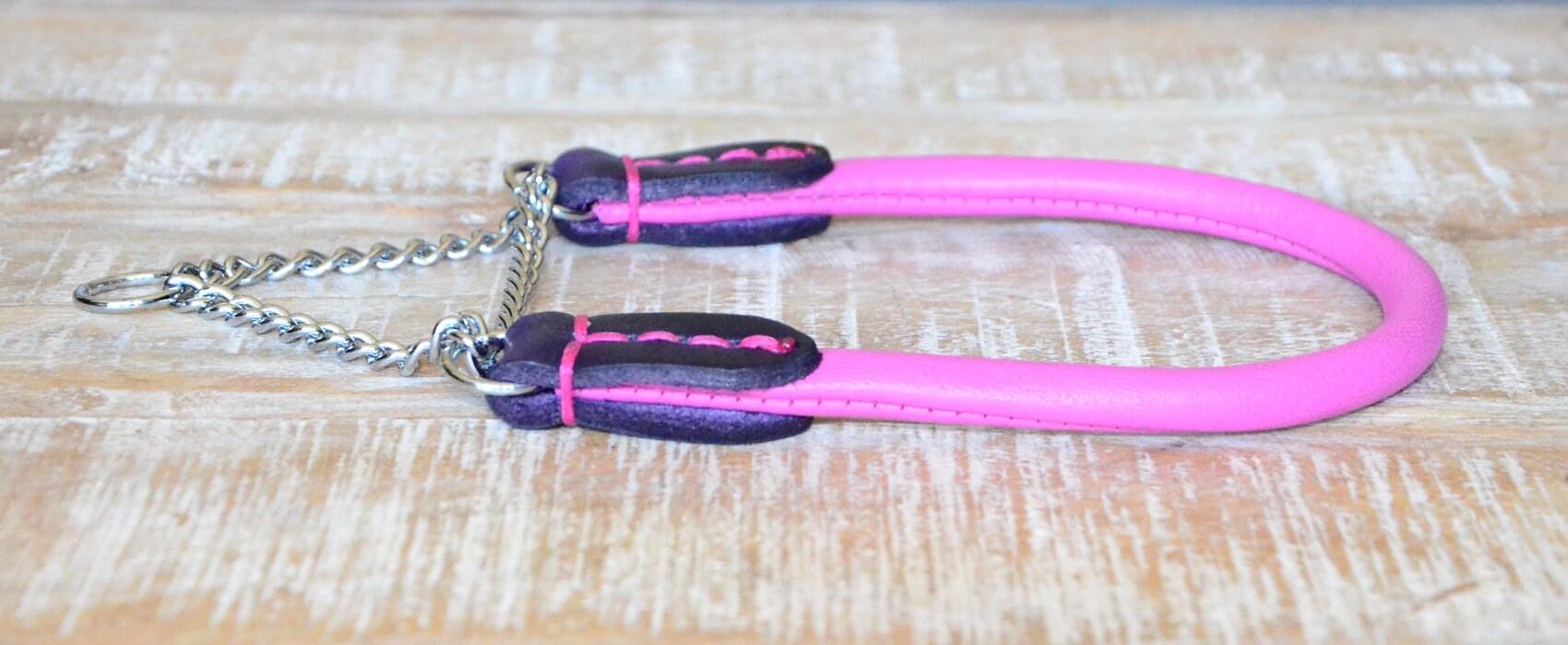 Rolled Leather Martingale Dog Collar With Chain Etsy