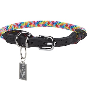 Rainbow Rope/Leather Dog Collar. Prevents Matting and Irritation.  Solid Chrome Hardware, Hand Made