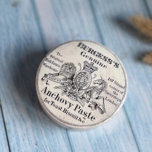 Victorian Ironstone Burgess’s London Anchovy Paste Pot & Lid – 1880s