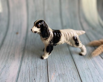 Vintage 1950s Dog Figurine Black and White English Setter or English Springer Spaniel