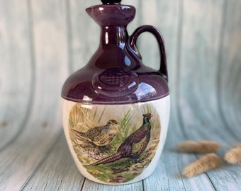 Vintage Handcrafted Montrose Potteries Scotland Purple Glaze Whisky Flagon / Jug / Game Birds / Water Carafe