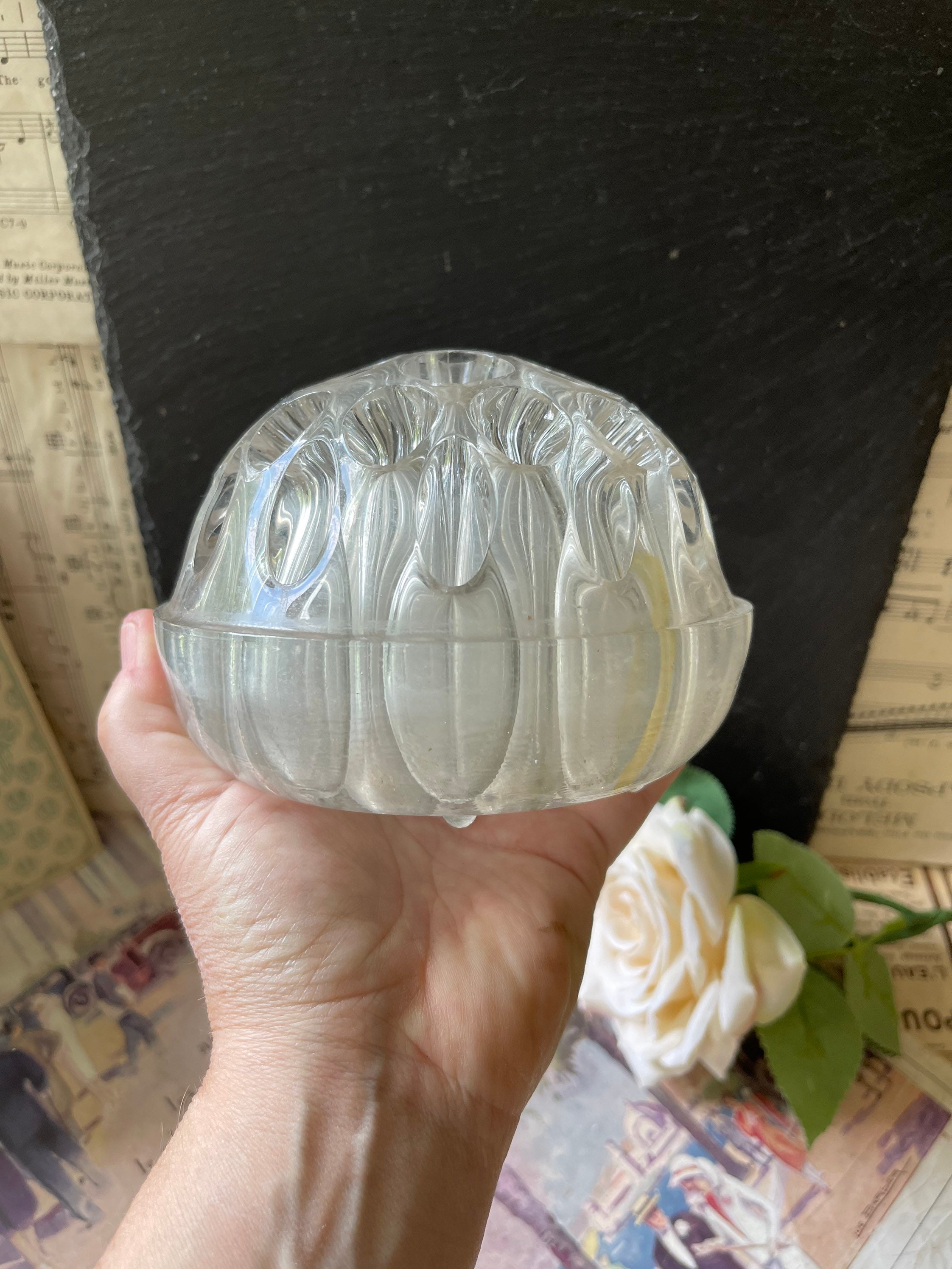 Large Domed Antique Glass Flower Frog by Davidson / 31 Hole / Etsy UK