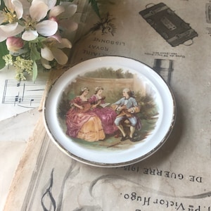 E Handley Bone China Trinket Dish with Fragonard Scene and Gilt Rim