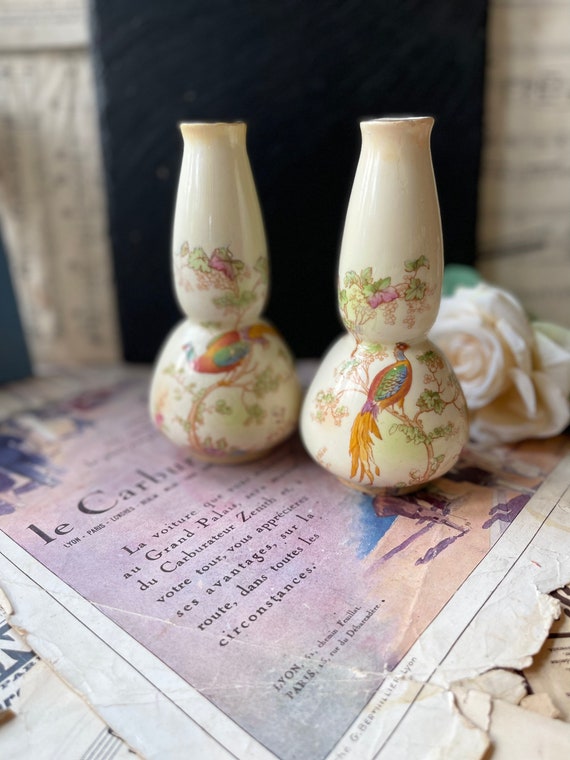 クラウン・デュカル アールヌーボー花瓶：アジアティック・フェザント