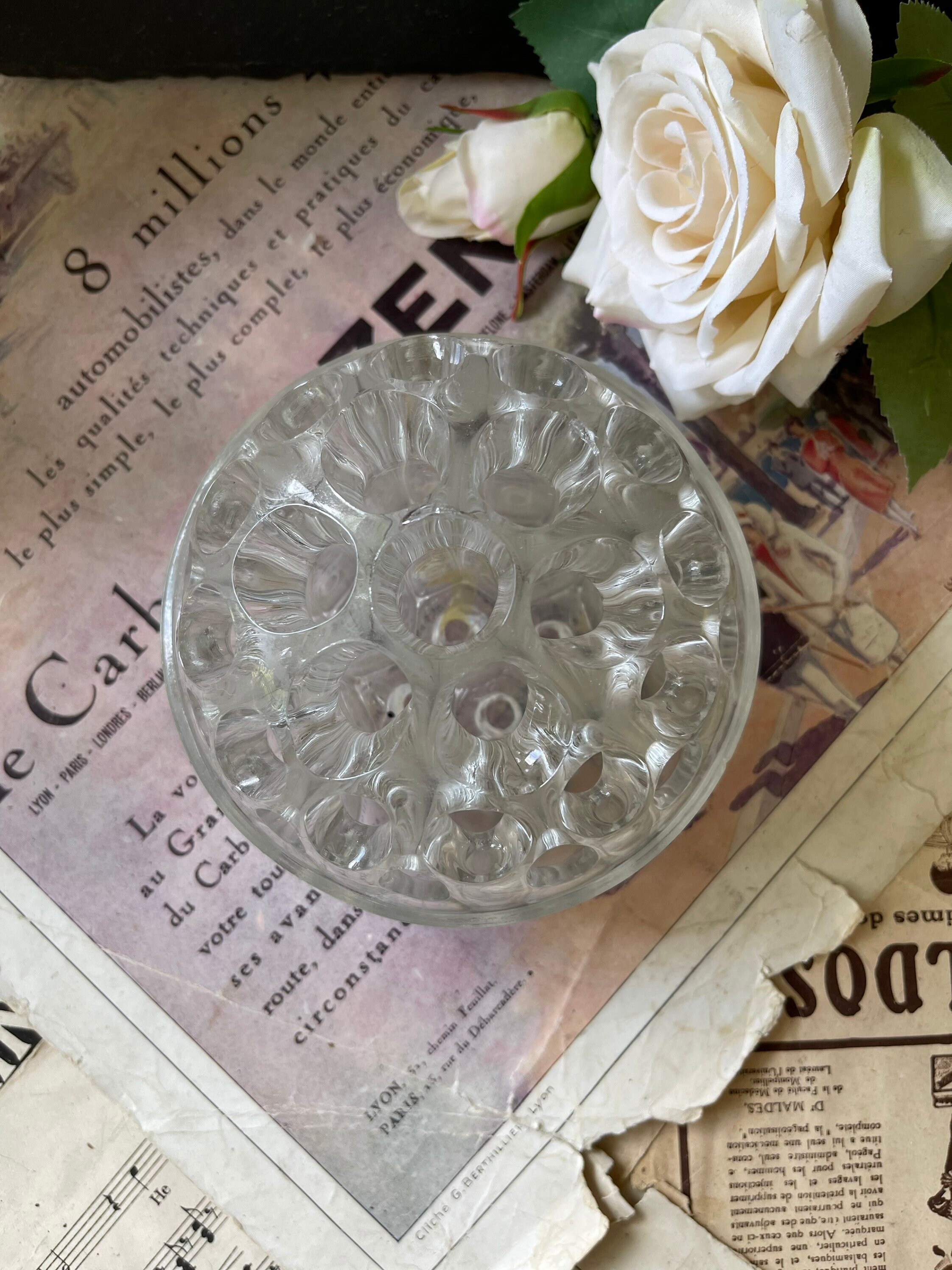 Large Domed Antique Glass Flower Frog by Davidson / 31 Hole / Etsy UK