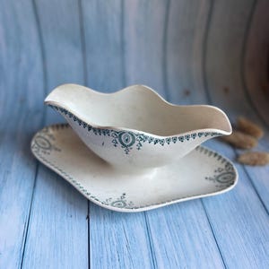 Antique French Terre de Fer Saucier – Ivory Glazed Ironstone with Green Transfer Print