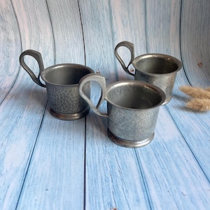 Set of Three Vintage Hammered Pewter Tea Glass or Cup Holders