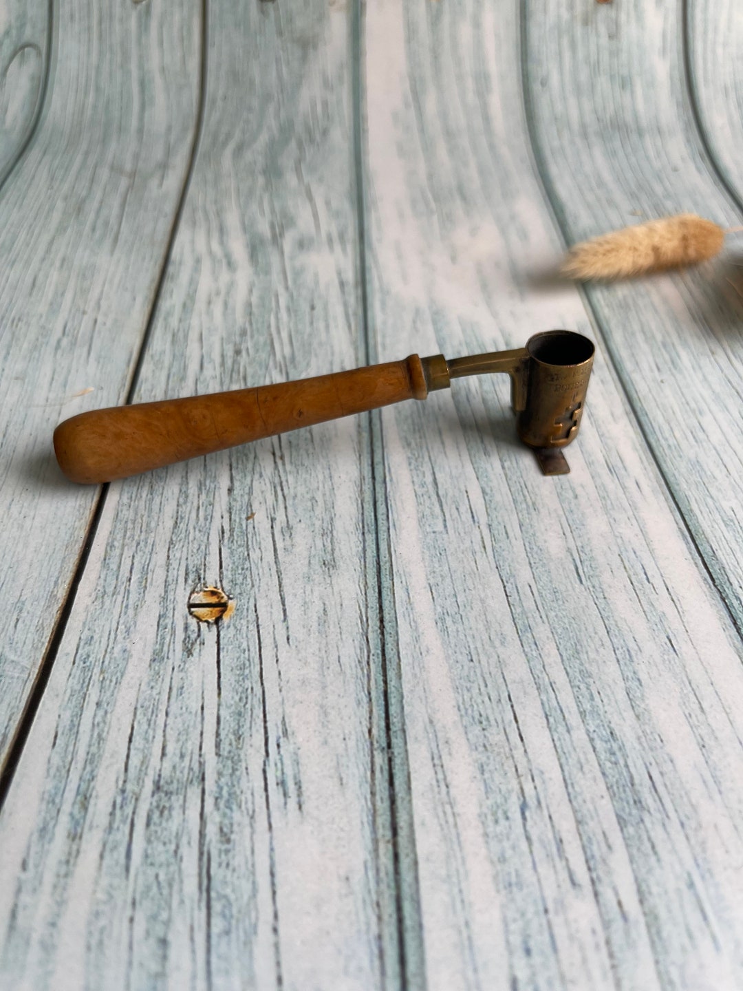 Antique French Brass Powder Measure: Adjustable Gram Scale With Wood ...