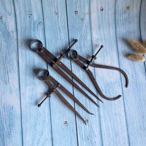 Set of Three Vintage Drafting Instruments – Moore & Wright Compass, Unmarked Compass and Caliper