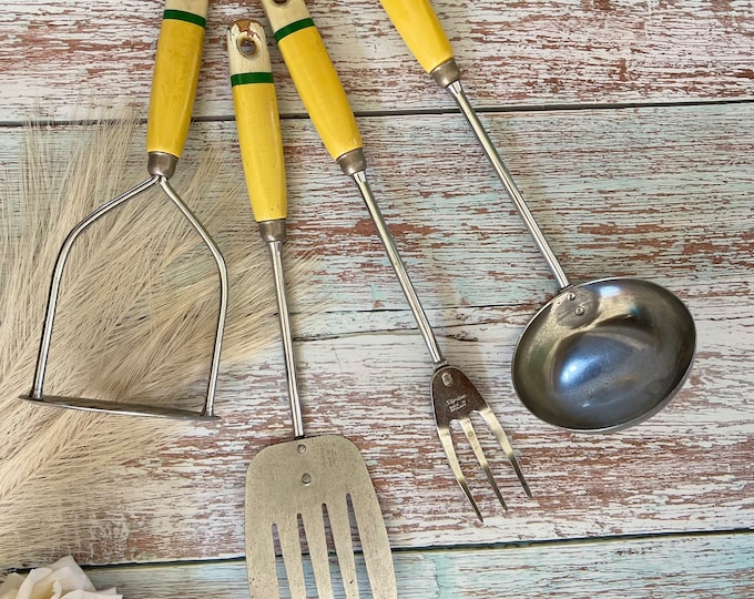 Set of Vintage Skyline Cooking Utensils Fork, Ladle, Spatula and Masher