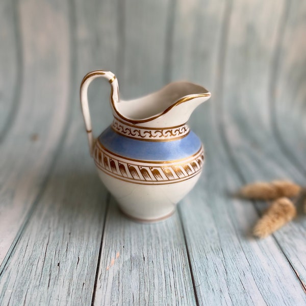 Very Pretty Antique Blue, White and Gold Creamer / Cream Jug