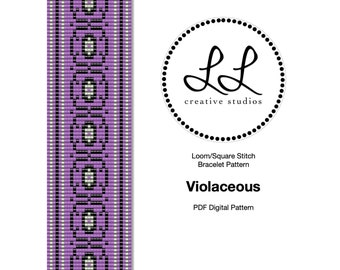 Loom or Square Stitch Miyuki Delica Bracelet Beading Pattern - Violaceous