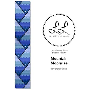 Loom or Square Stitch Miyuki Delica Bracelet Beading Pattern Mountain Moonrise image 1